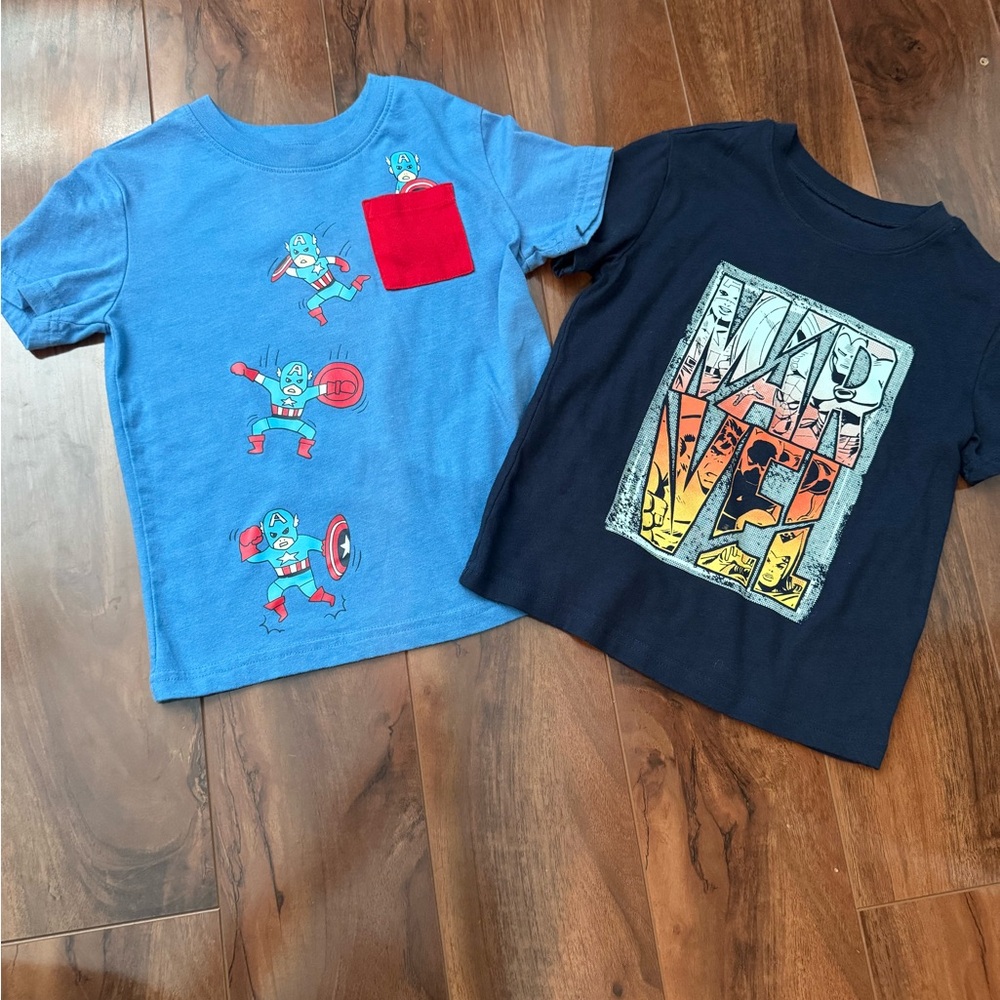 Kids Blue and Navy Marvel and Captain America Graphic T-Shirts size 4T